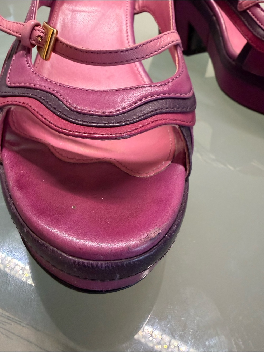 Prada Fuchsia and Deep Purple Two-Tone Platform Sandals - Picture 3 of 14